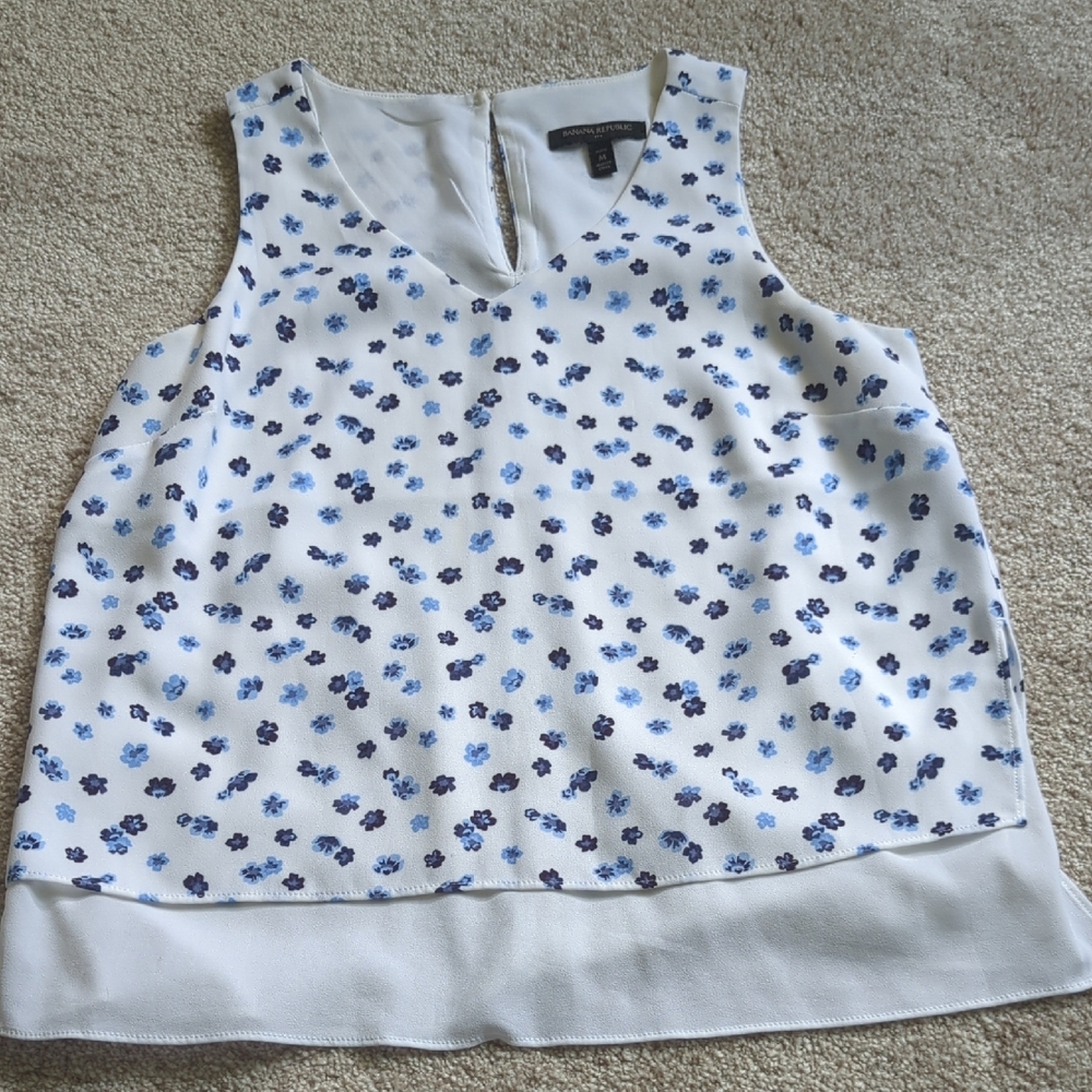 Floral Sleeveless Top - White and Blue